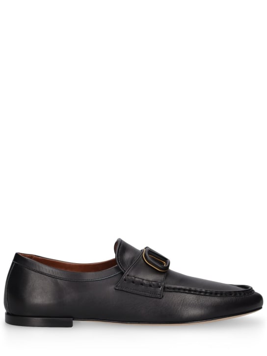 Valentino Garavani: Vlogo signature leather loafers - Black - men_0 | Luisa Via Roma
