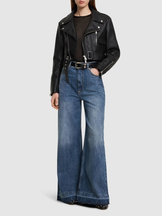 Stella McCartney: Denim high rise wide jeans - Mavi - women_1 | Luisa Via Roma