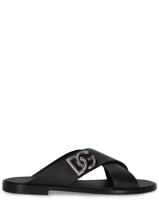 Dolce&Gabbana: D&G leather sandal - Siyah - men_0 | Luisa Via Roma