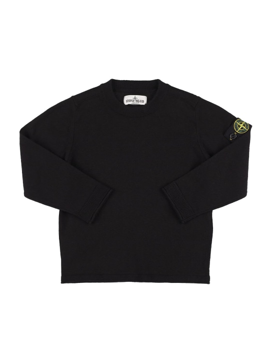 Stone Island: Organic cotton knit sweater - Siyah - kids-boys_0 | Luisa Via Roma