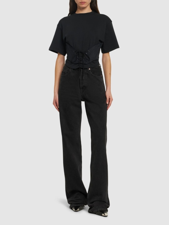 MUGLER: 코튼 저지 코르셋 티셔츠 - 블랙 - women_1 | Luisa Via Roma