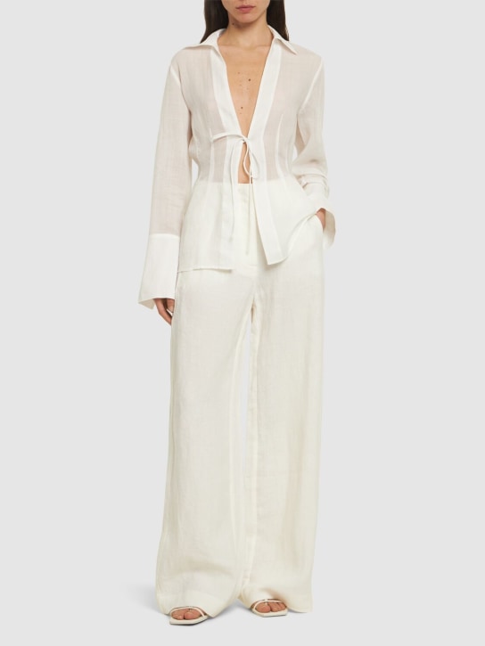 St. Agni: Sheer linen blend top - White - women_1 | Luisa Via Roma