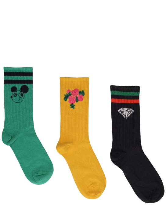 Mini Rodini: Set of 3 intarsia cotton socks - Multicolor - kids-girls_0 | Luisa Via Roma