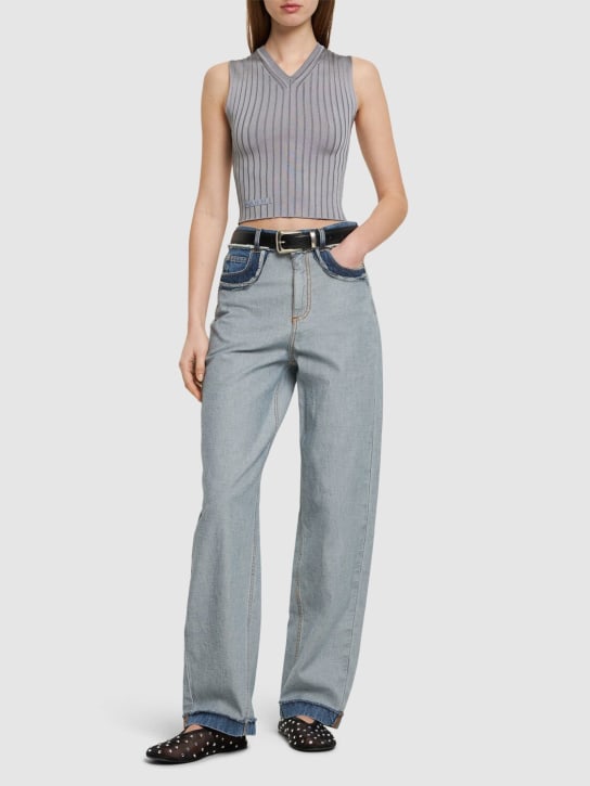 Marni: Cotton denim raw cut wide jeans - Açık Mavi - women_1 | Luisa Via Roma