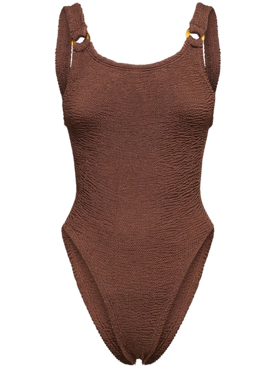 Hunza G: Domino one piece swimsuit w/rings - Brown - women_0 | Luisa Via Roma