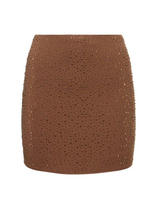 Leslie Amon: Embellished stretch tech mini skirt - Brown - women_0 | Luisa Via Roma