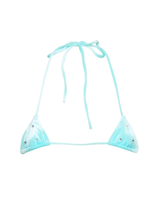 Dsquared2: Embellished chenille triangle bikini top - Light Blue - women_0 | Luisa Via Roma