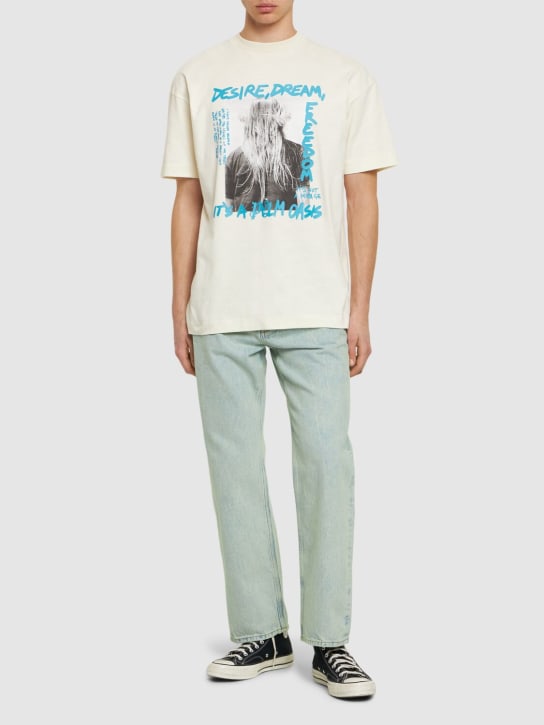 Palm Angels: Camiseta de algodón estampada - Off-White - men_1 | Luisa Via Roma