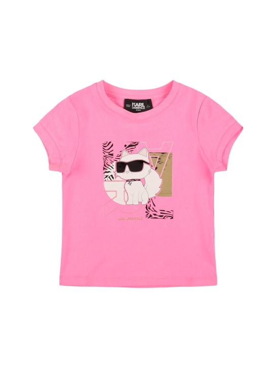 Karl Lagerfeld: T-shirt in jersey di cotone a costine - Fucsia - kids-girls_0 | Luisa Via Roma
