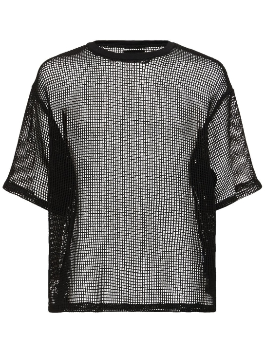 4SDesigns: ウーヴンコットンルーズTシャツ - ブラック - men_0 | Luisa Via Roma