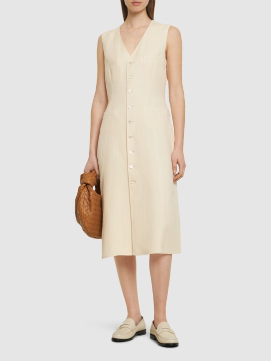 Ralph Lauren Collection: Sleeveless linen & silk dress - Fil dişi rengi - women_1 | Luisa Via Roma