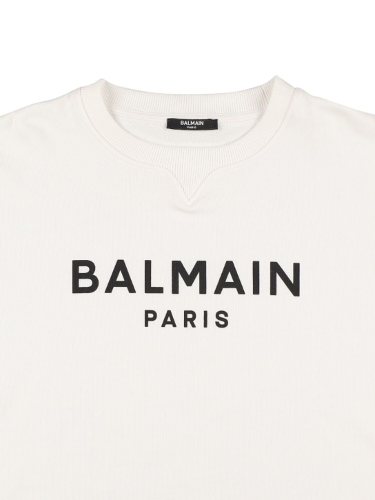 Balmain: Logo print crewneck sweatshirt - White/Black - kids-boys_1 | Luisa Via Roma