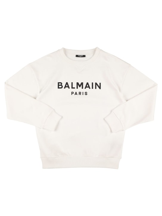 Balmain: Sweatshirt mit Logodruck - Weiß/Schwarz - kids-boys_0 | Luisa Via Roma