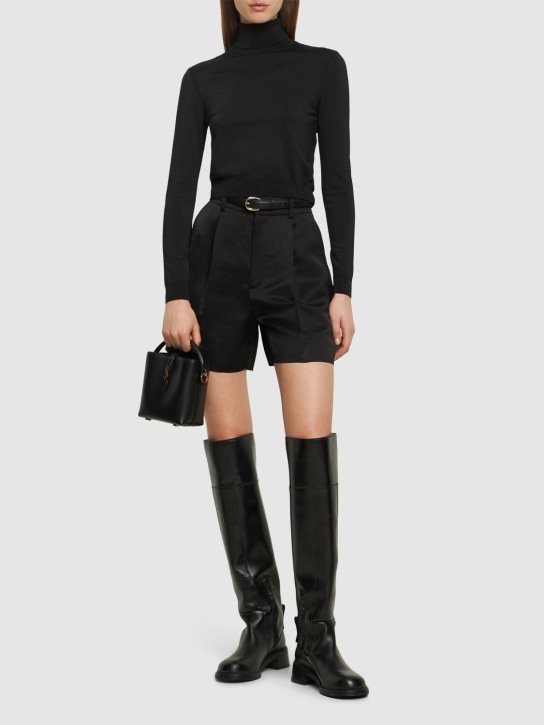 Ralph Lauren Collection: 长袖短款真丝针织上衣 - 黑色 - women_1 | Luisa Via Roma