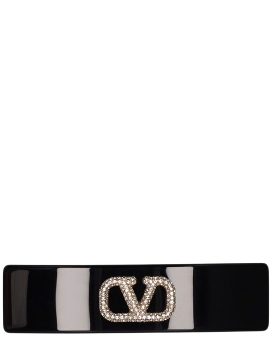 Valentino Garavani: V logo水晶树脂发夹 - 黑色 - women_0 | Luisa Via Roma