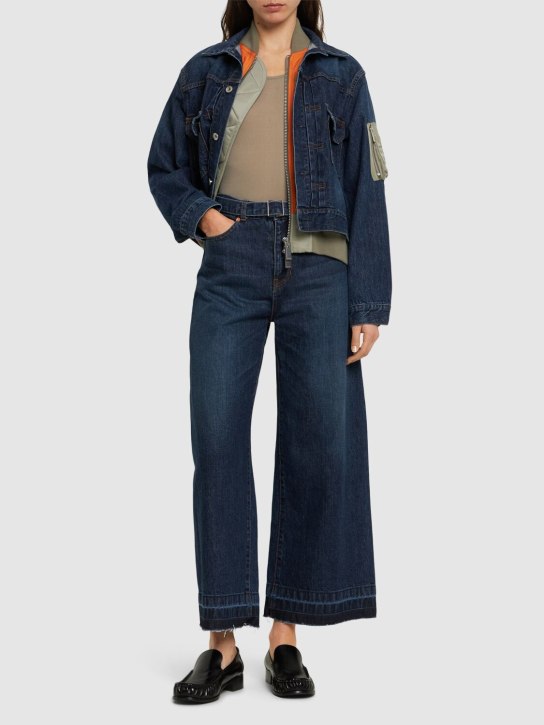Sacai: Belted mid rise denim wide jeans - Mavi - women_1 | Luisa Via Roma