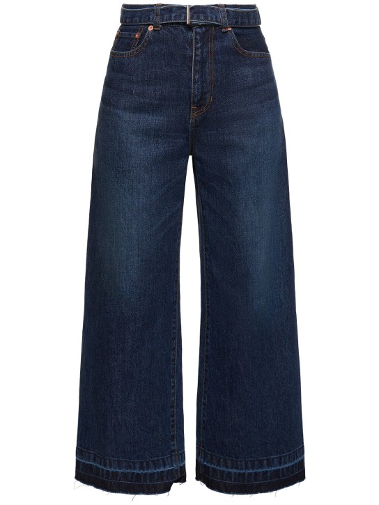 Sacai: Jeans larghi vita media in denim / cintura - Blu - women_0 | Luisa Via Roma