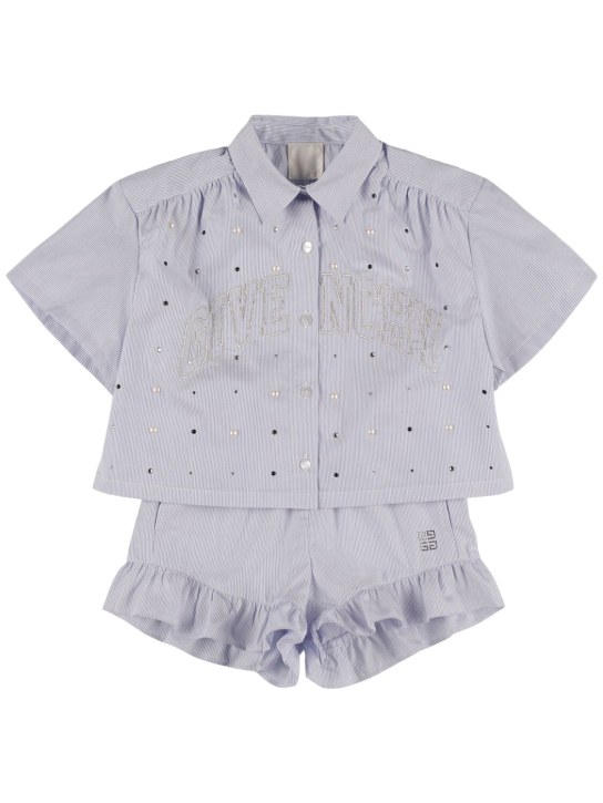 Givenchy: コットンシャツ＆ショートパンツ - ホワイト/ブルー - kids-girls_0 | Luisa Via Roma