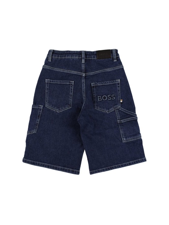 Boss: Shorts in denim di cotone stretch - Blu Scuro - kids-boys_1 | Luisa Via Roma