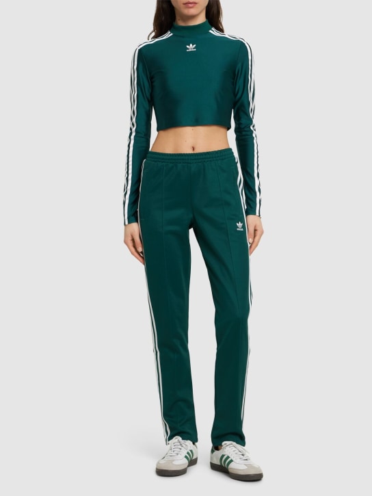 adidas Originals: Langes T-Shirt aus Baumwolljersey mit 3 Streifen - Grün - women_1 | Luisa Via Roma