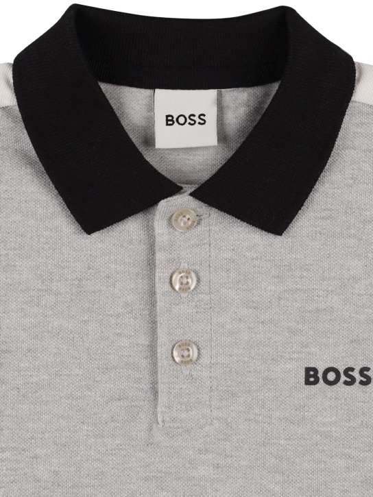 Boss: Polohemd und Shorts aus Baumwollpiqué - Grau/Schwarz - kids-boys_1 | Luisa Via Roma