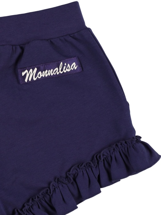 Monnalisa: Short en dentelle de coton à œillets - Bleu Marine - kids-girls_1 | Luisa Via Roma