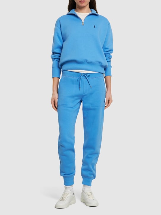 Polo Ralph Lauren: Sweat-shirt à demi-zippé en coton mélangé - Bleu - women_1 | Luisa Via Roma