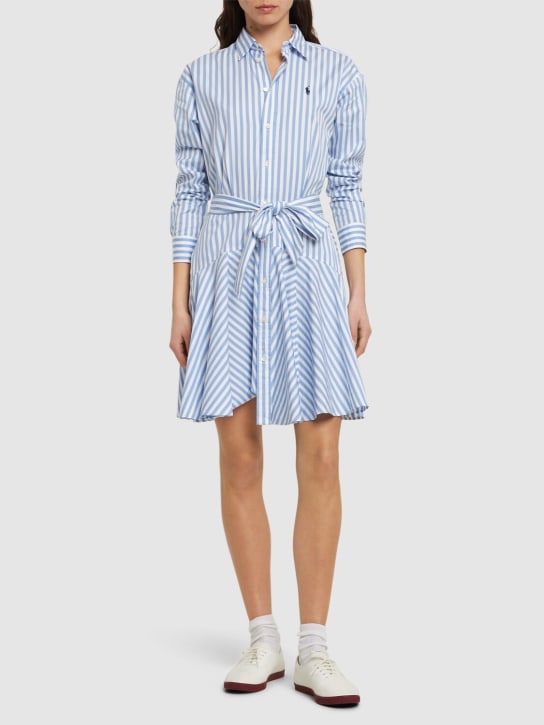 Polo Ralph Lauren: Striped long sleeve poplin mini dress - Beyaz/Mavi - women_1 | Luisa Via Roma