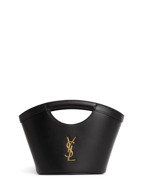 Saint Laurent: Mini leather shopping bag - Black - women_0 | Luisa Via Roma