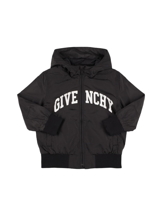 Givenchy: Coupe-vent en nylon à logo à capuche - Noir - kids-boys_0 | Luisa Via Roma