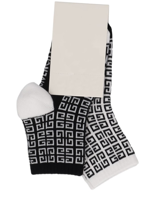 Givenchy: Chaussettes en coton mélangé à logo - Blanc/Noir - kids-boys_1 | Luisa Via Roma