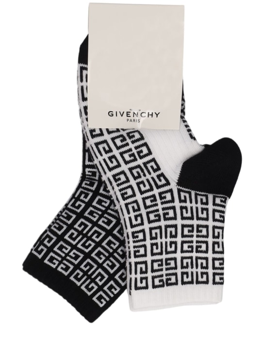 Givenchy: Chaussettes en coton mélangé à logo - Blanc/Noir - kids-boys_0 | Luisa Via Roma