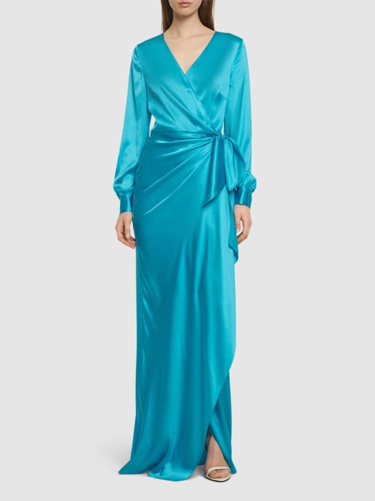 Ralph Lauren Collection: Saundra真丝绸缎长款围裹式连衣裙 - 蓝色 - women_1 | Luisa Via Roma