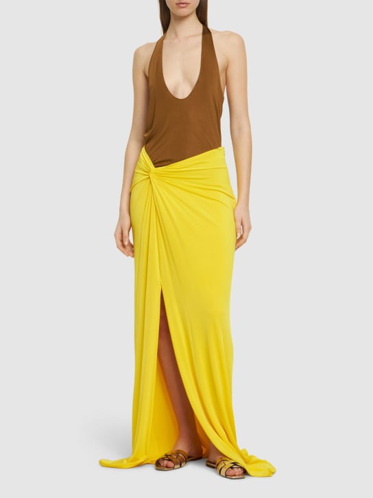 Ralph Lauren Collection: Knot & split satin long skirt - Yellow - women_1 | Luisa Via Roma