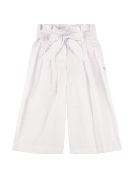 Monnalisa: Pantalon en popeline de coton avec nœud - Blanc - kids-girls_0 | Luisa Via Roma