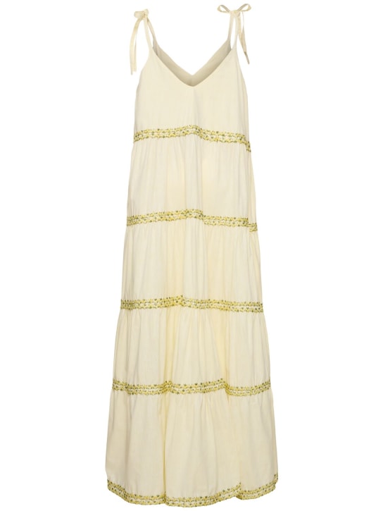 Flora Sardalos: Embroidered cotton flared long dress - White - women_0 | Luisa Via Roma
