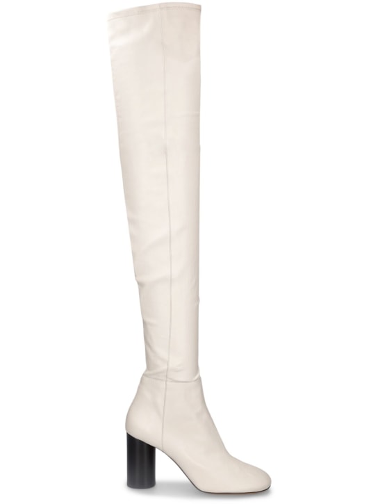 Isabel Marant: 85mm Lelta leather knee high boots - Beyaz - women_0 | Luisa Via Roma