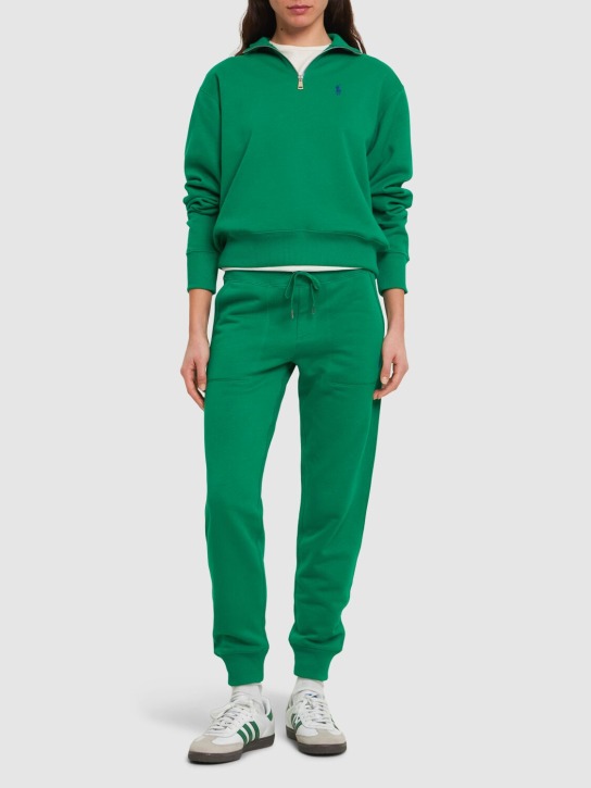 Polo Ralph Lauren: Cotton blend half-zip sweatshirt - Yeşil - women_1 | Luisa Via Roma