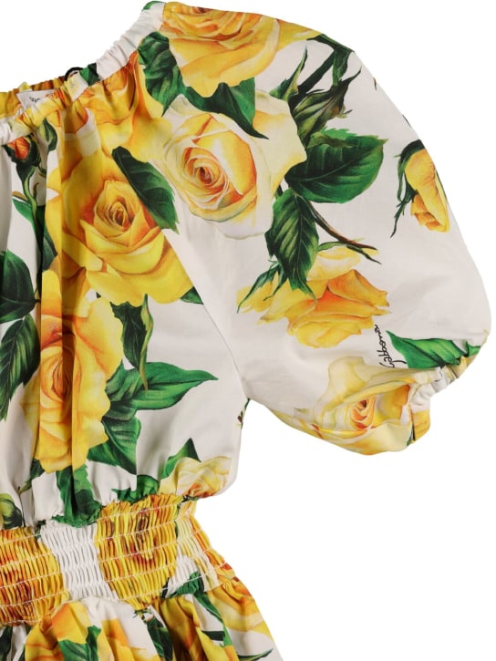 Dolce&Gabbana: Vestido de algodón con estampado floral - Blanco/Amarillo - kids-girls_1 | Luisa Via Roma