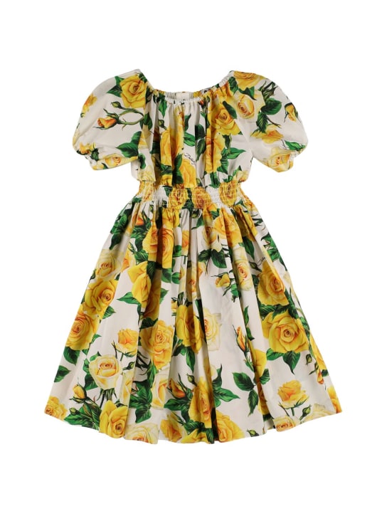 Dolce&Gabbana: Flower printed cotton dress - Beyaz/Sarı - kids-girls_0 | Luisa Via Roma