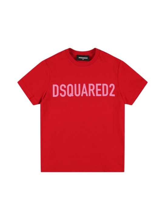 Dsquared2: T-shirt en jersey de coton imprimé logo - Rouge - kids-girls_0 | Luisa Via Roma