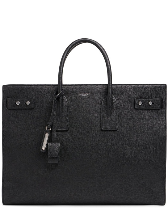Saint Laurent: Logo slim leather bag - Black - men_0 | Luisa Via Roma