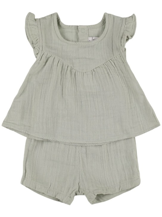 Petit Bateau: Cotton top & shorts - Yeşil - kids-girls_0 | Luisa Via Roma