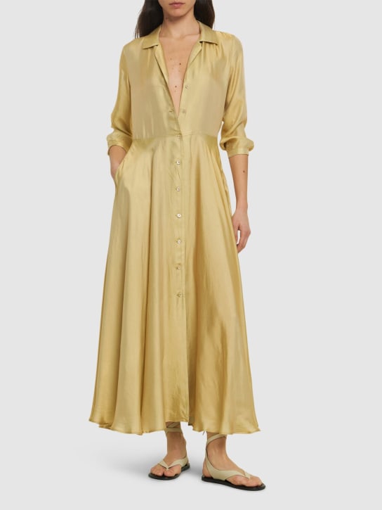 ASPESI: Robe chemise longue en satin mat - Jaune - women_1 | Luisa Via Roma