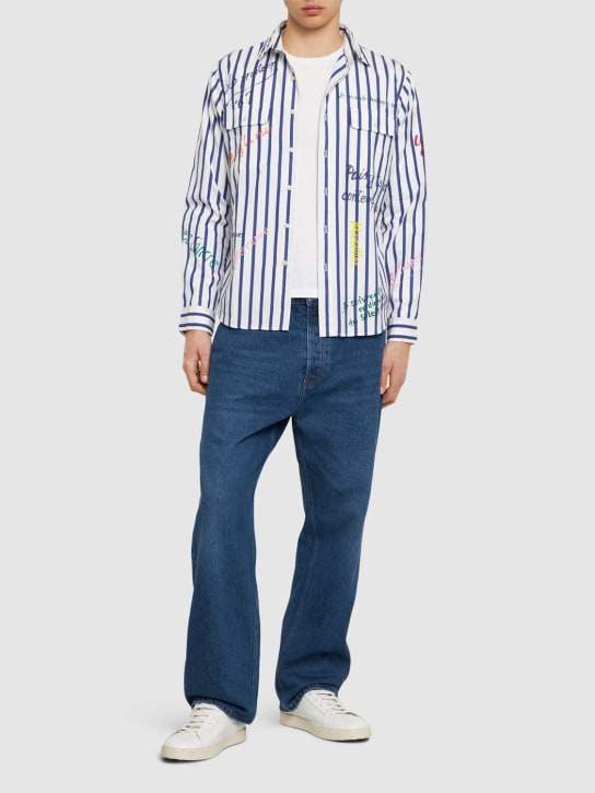 Polo Ralph Lauren: Script & stripes poplin shirt - Mavi/Beyaz - men_1 | Luisa Via Roma