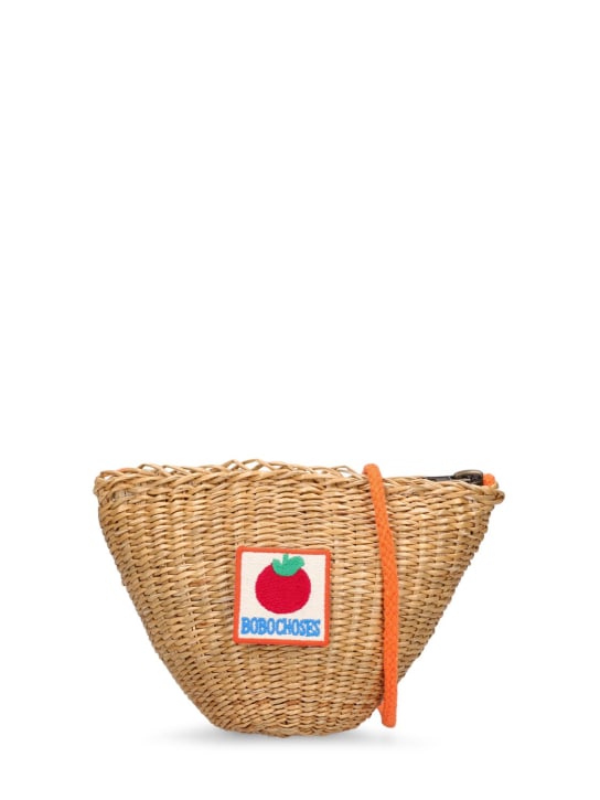 Bobo Choses: Raffia-effect shoulder bag w/ logo - Light Brown - kids-girls_0 | Luisa Via Roma