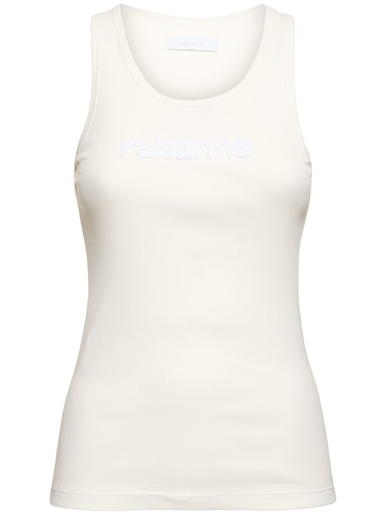 Rabanne: Logo jersey sleeveless top - White - women_0 | Luisa Via Roma
