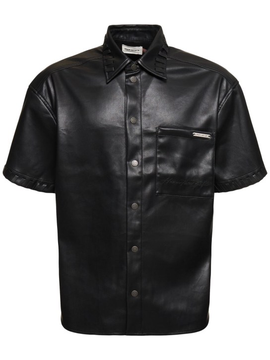 Honor the Gift: Faux leather boxy shirt - Black - men_0 | Luisa Via Roma