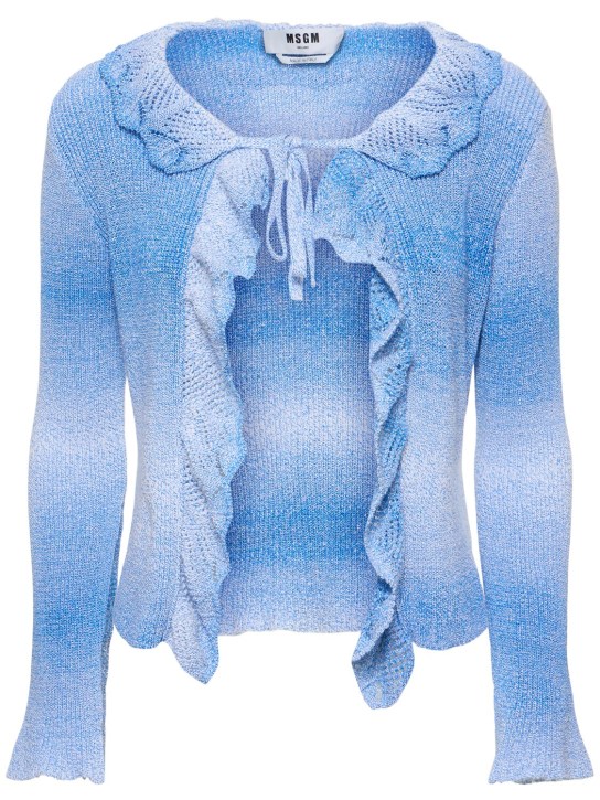 MSGM: Ruffled cotton blend cardigan - Açık Mavi - women_0 | Luisa Via Roma