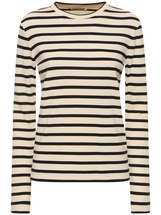 Jil Sander: Striped ribbed cotton t-shirt - Multicolor - women_0 | Luisa Via Roma